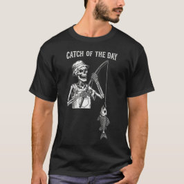 Rolig "Dagens Fångst" Skelett Fiske T Shirt