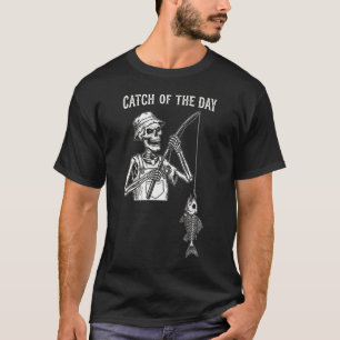 Rolig "Dagens Fångst" Skelett Fiske  T Shirt