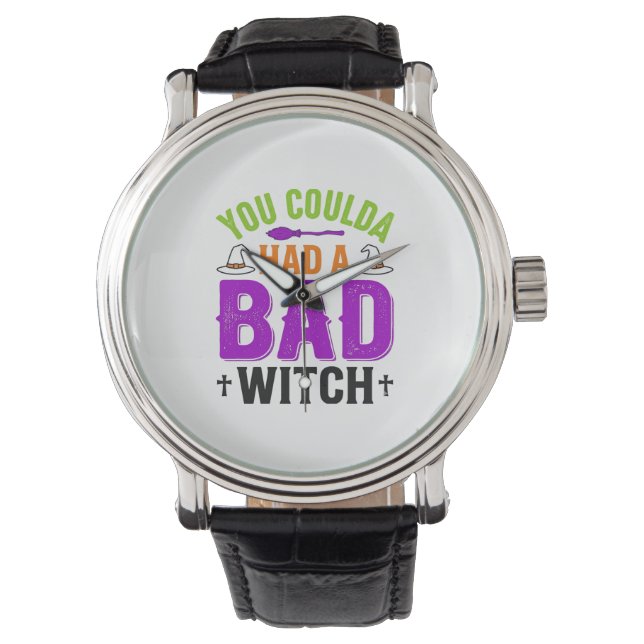 Rolig Dålig Häxa Halloween Citat Vektor Design_1 Armbandsur (Framsida)