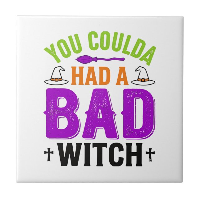 Rolig Dålig Häxa Halloween Citat Vektor Design_1 Kakelplatta (Framsidan)