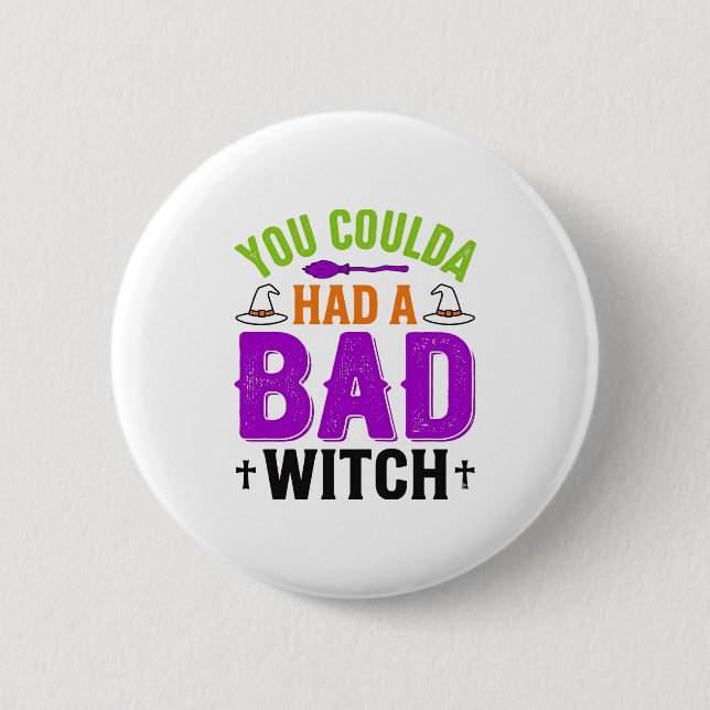 Rolig Dålig Häxa Halloween Citat Vektor Design_1 Knapp (Framsida)