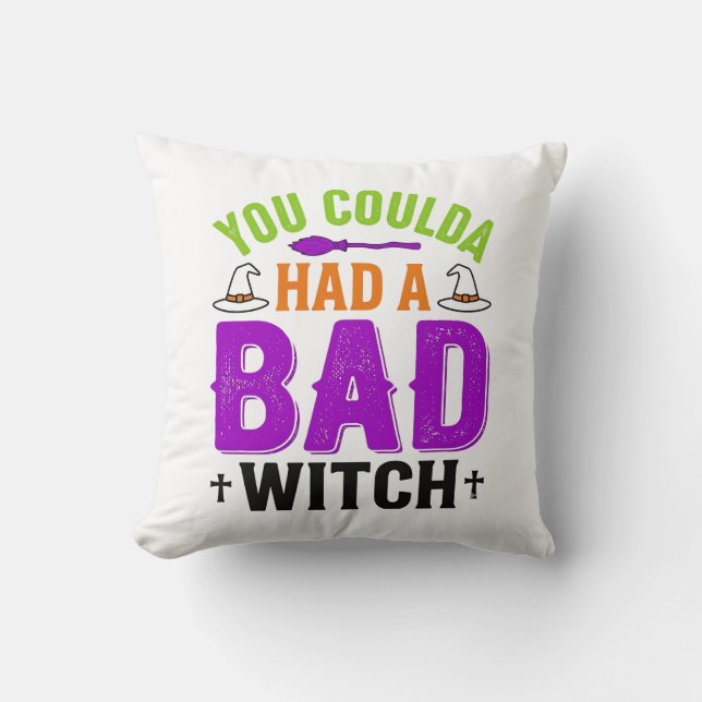 Rolig Dålig Häxa Halloween Citat Vektor Design_1 Kudde (Framsida)