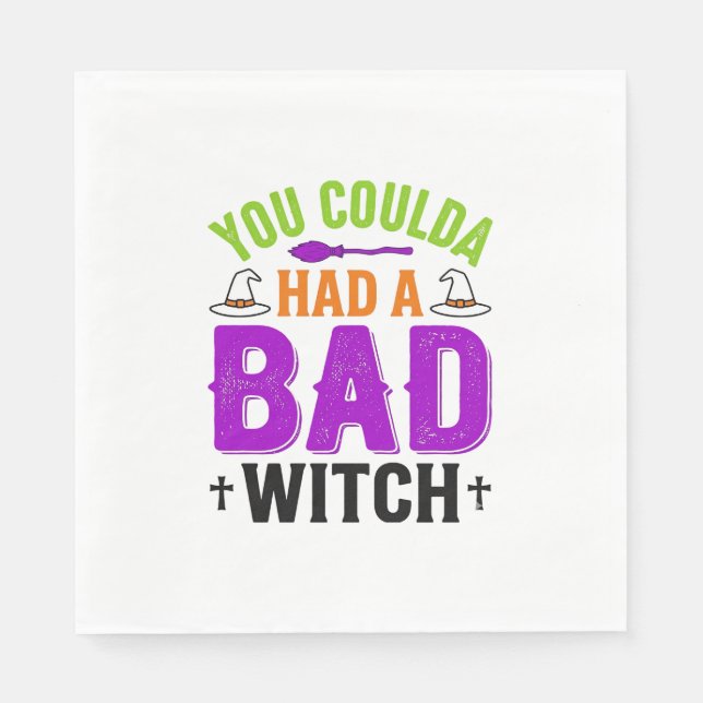 Rolig Dålig Häxa Halloween Citat Vektor Design_1 Pappersservett (Framsidan)