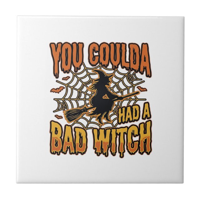 Rolig Dålig Häxa Halloween Vintage Gravyr Design Kakelplatta (Framsidan)