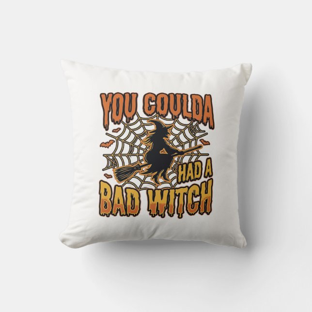 Rolig Dålig Häxa Halloween Vintage Gravyr Design Kudde (Framsida)