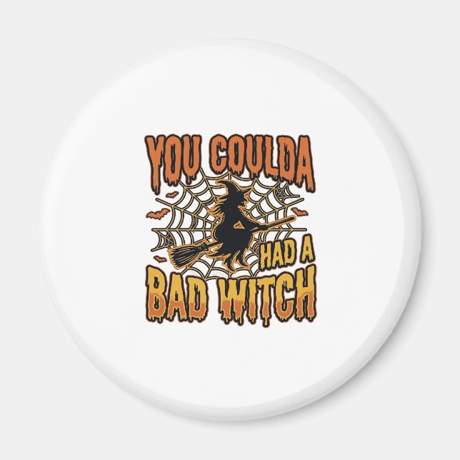 Rolig Dålig Häxa Halloween Vintage Gravyr Design Magnet (Framsidan)