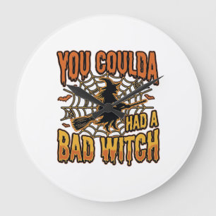 Rolig Dålig Häxa Halloween Vintage Gravyr Design Stor Klocka