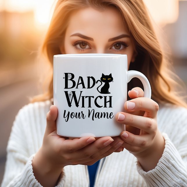 Rolig Dålig Häxa Svart Katt Halloween Present Kaffemugg (Skapare uppladdad)