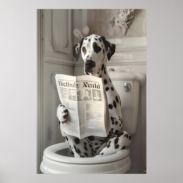 Rolig Dalmatiner Badrumstryck, Hund på Toalett Poster (Framsidan)