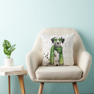 Rolig Dalmatiner Hund Vattenfärg Stilfull Woof Ord Kudde