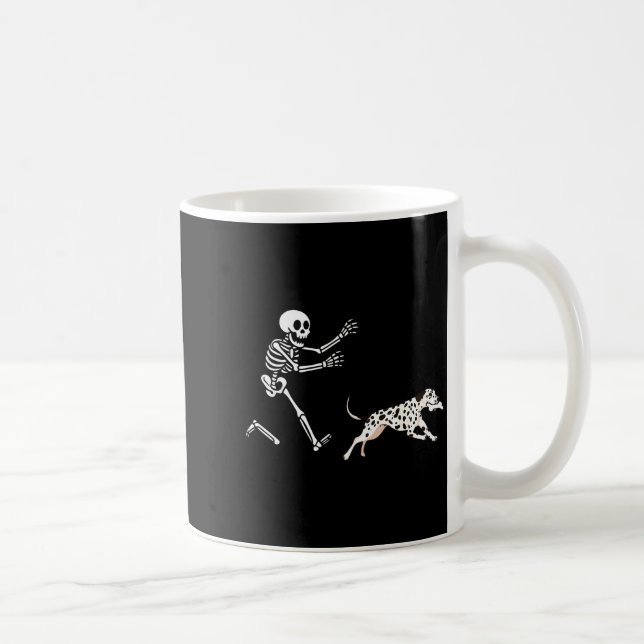 Rolig Dalmatiner Löpt Skelett Halloween  Kaffemugg (Höger)