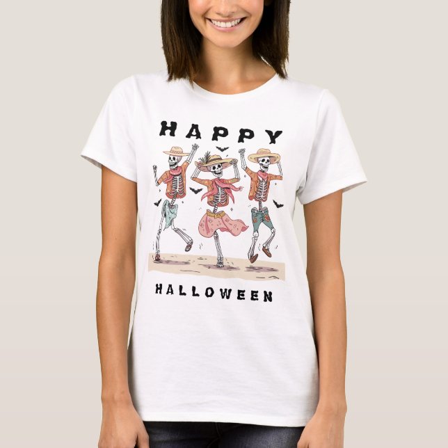 Rolig dansande skelett Halloween T Shirt (Framsida)