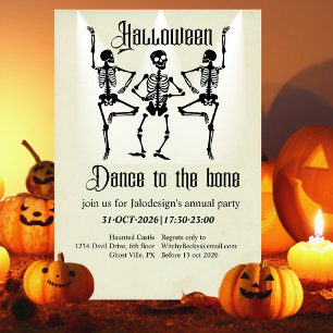 Rolig dansande svart skelett Halloween-fest Inbjudningar
