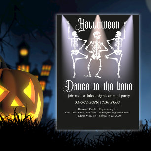 Rolig dansande svart skelett Halloween-fest Inbjudningar