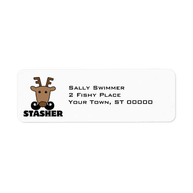 rolig dasher stasher mustasch ren returadress etikett (Framsidan)