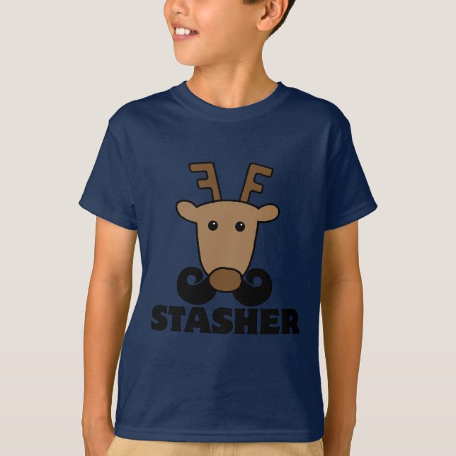 rolig dasher stasher mustasch ren tee shirt (Framsida)
