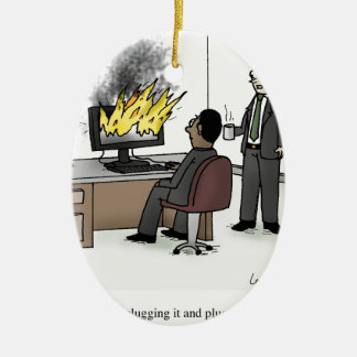 Rolig dator och teknologikontorstecknad julgransprydnad keramik