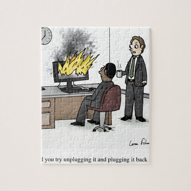 Rolig dator och teknologikontorstecknad pussel (Vertikal)