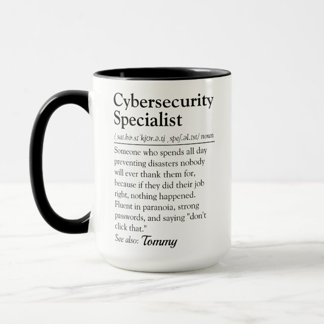 Rolig definition av cybersäkerhetsspecialist mugg (Vänster)
