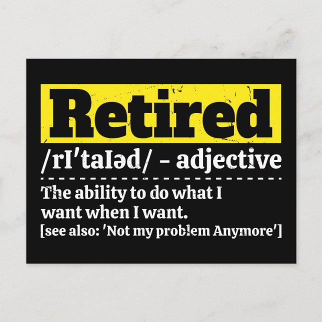 Rolig definition av pensionär Humor Pensionärsgåva Vykort (Framsida)