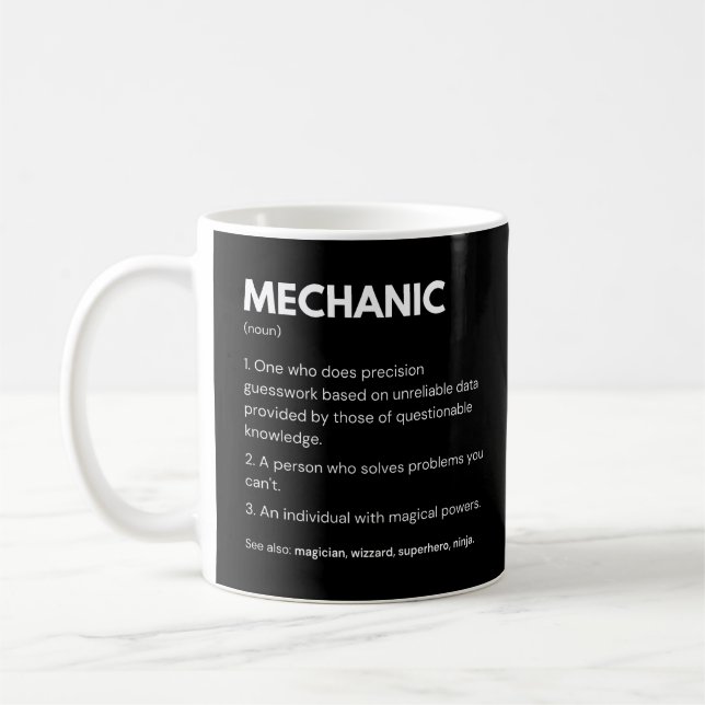 Rolig definition för mekaniker och tekniker kaffemugg (Vänster)