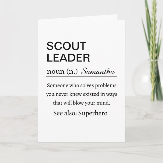 Rolig definitionskort för scoutledare - Tacksamt t Kort (Framsida)