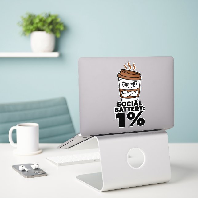 Rolig dekal för introverta - Socialt Batteri 1% (Laptop På Skrivbordet)