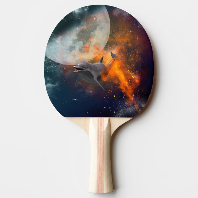 Rolig delfin i universum pingisracket (Baksidan)
