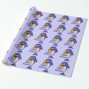 Rolig delfin som leker saxofonfödelsedagen presentpapper