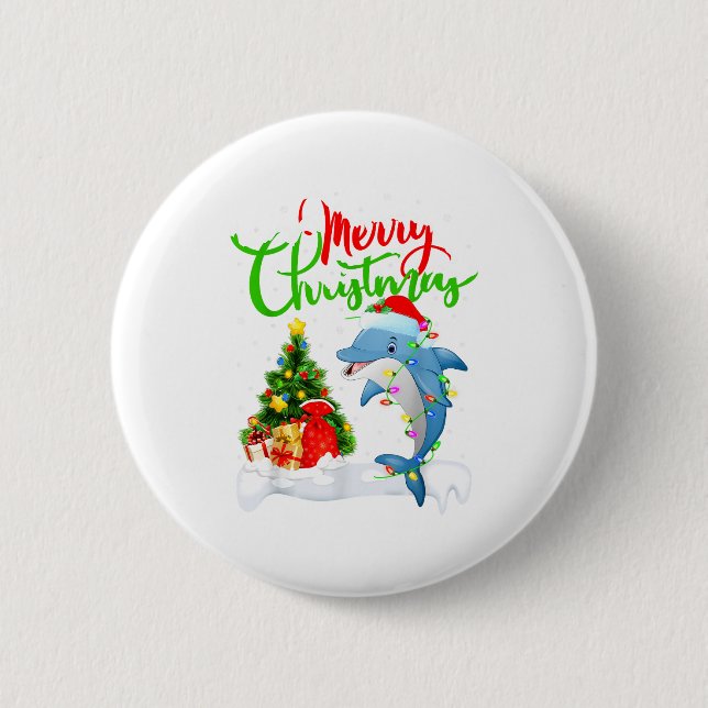 Rolig delfinfisk älskare Xmas belysning delfin Jul Knapp (Framsida)