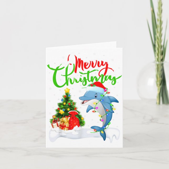 Rolig delfinfiskälskare Xmas Belysning delfin Jul Kort (Framsida)
