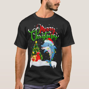 Rolig delfinfiskälskare Xmas Belysning delfin Jul T Shirt