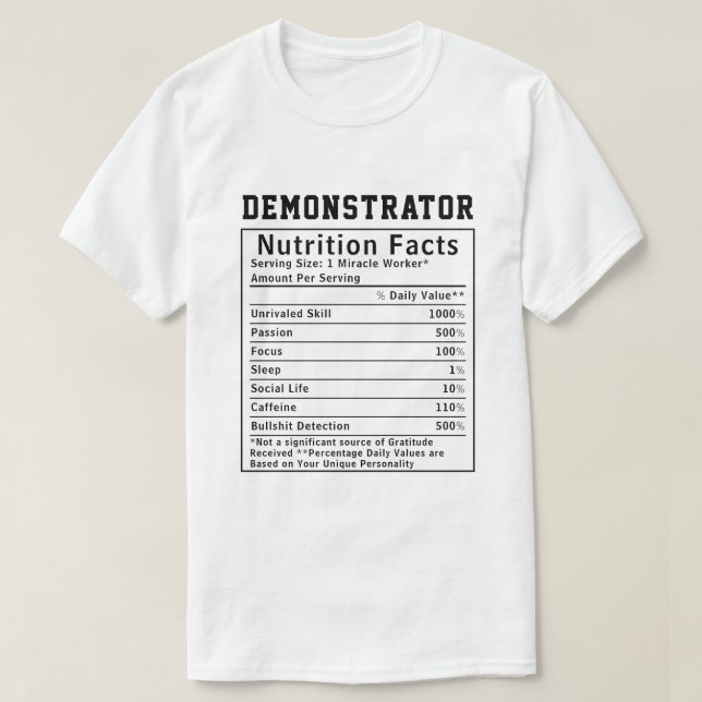 Rolig demonstrationspresentatör Näringsfakta Försä T Shirt (Design framsida)