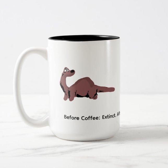 Rolig Derpy Dinosaur Kaffe Mugg – "Innan Kaffe:  (Vänster)