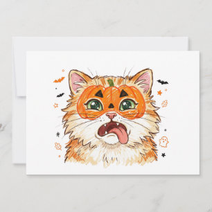 Rolig Derpy Halloween Katt med Pumpa Ansiktsmålnin Tack Kort
