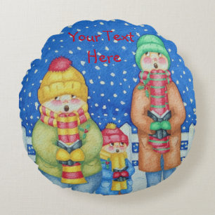 rolig design för jul för plats för sångsångar rund kudde
