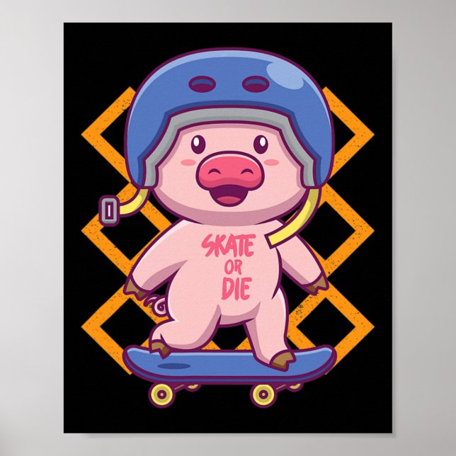Rolig design med gris på skateboard poster (Framsidan)