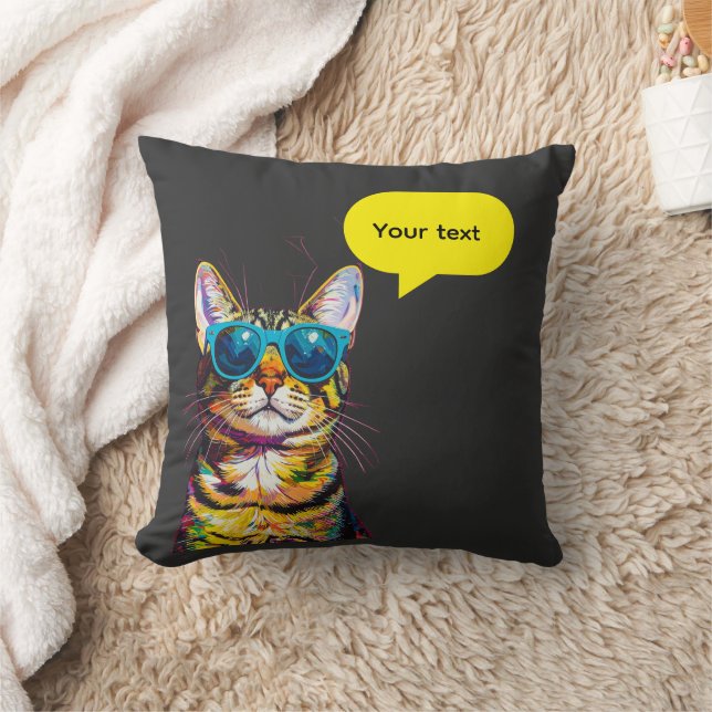 Rolig design med katt i pratbubbla kudde (Filt)