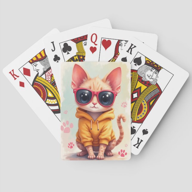 Rolig Devon Rex Kawaii Katt Casinokort (Baksidan)