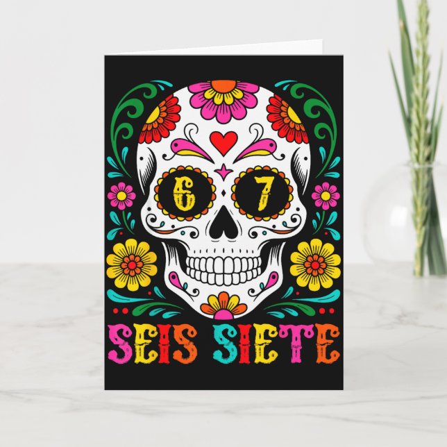 Rolig Dia De Los Muertos Sockersockel Seis Siete 6 Kort (Framsida)