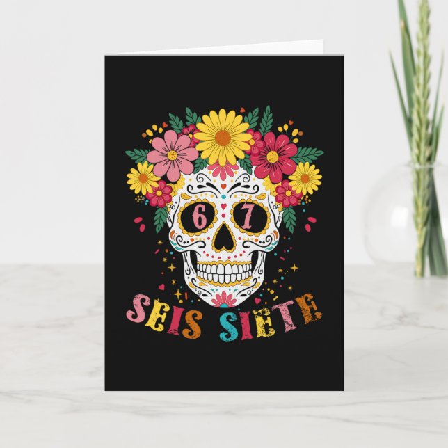 Rolig Dia De Los Muertos Sockersockel Seis Siete 6 Kort (Framsida)