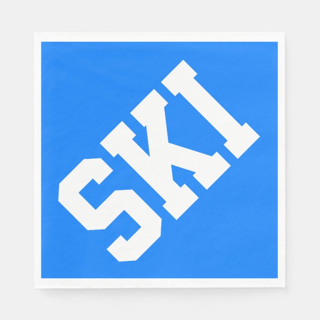 Rolig diagonal vit SKI-text på klar alpinblå Pappersservett (Framsidan)