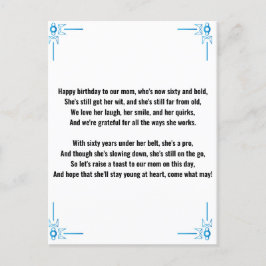 Rolig dikt för 60-årig kvinna vykort