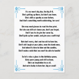 Rolig dikt för 60-årsfirande kvinna vykort