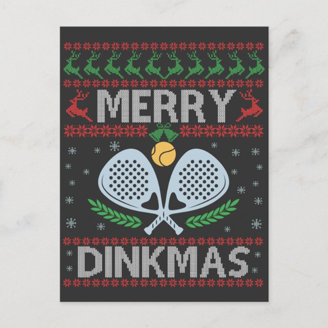 Rolig Dinkmas Fula Jultröja Pickleball   Vykort (Framsida)