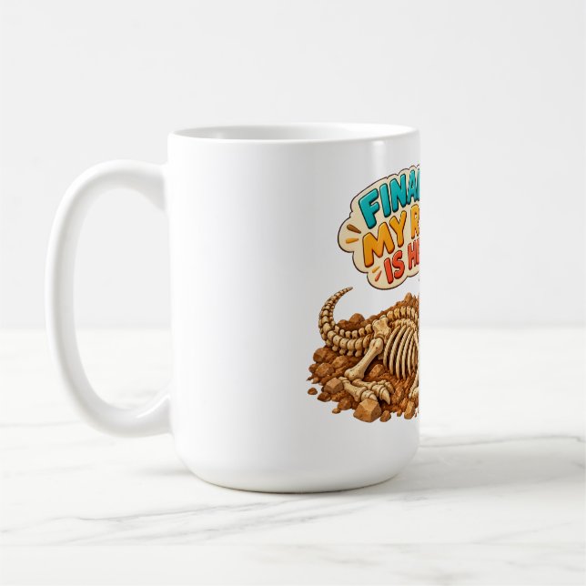 Rolig Dino Fossil Utgrävning Kaffemugg (Vänster)