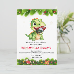 Rolig dinosaur äter Gnome julgran festpresent Inbjudningar