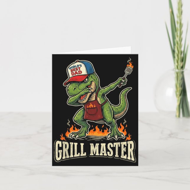 Rolig Dinosaur BBQ Grillande Pappa Faders Dag Somm Kort (Framsida)