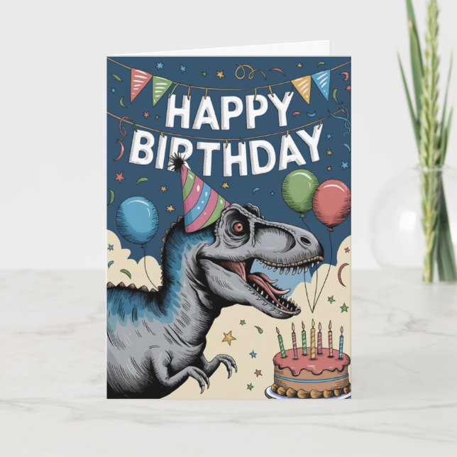 Rolig dinosaur-födelsedag kort (Framsida)