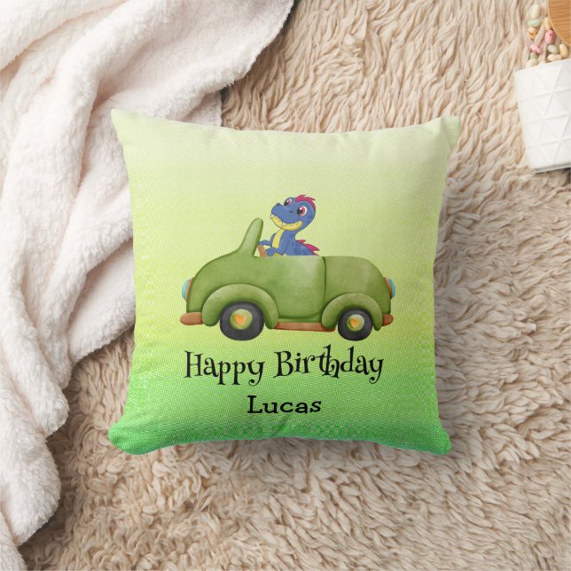 Rolig dinosaur gammal bil födelsedag Skolpojke Kudde (Filt)